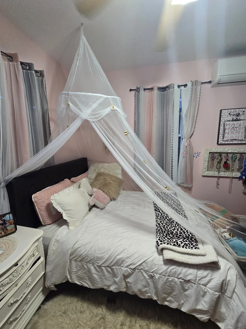 White Canopy Bed Net with Gold Star Accents - Home Bedding